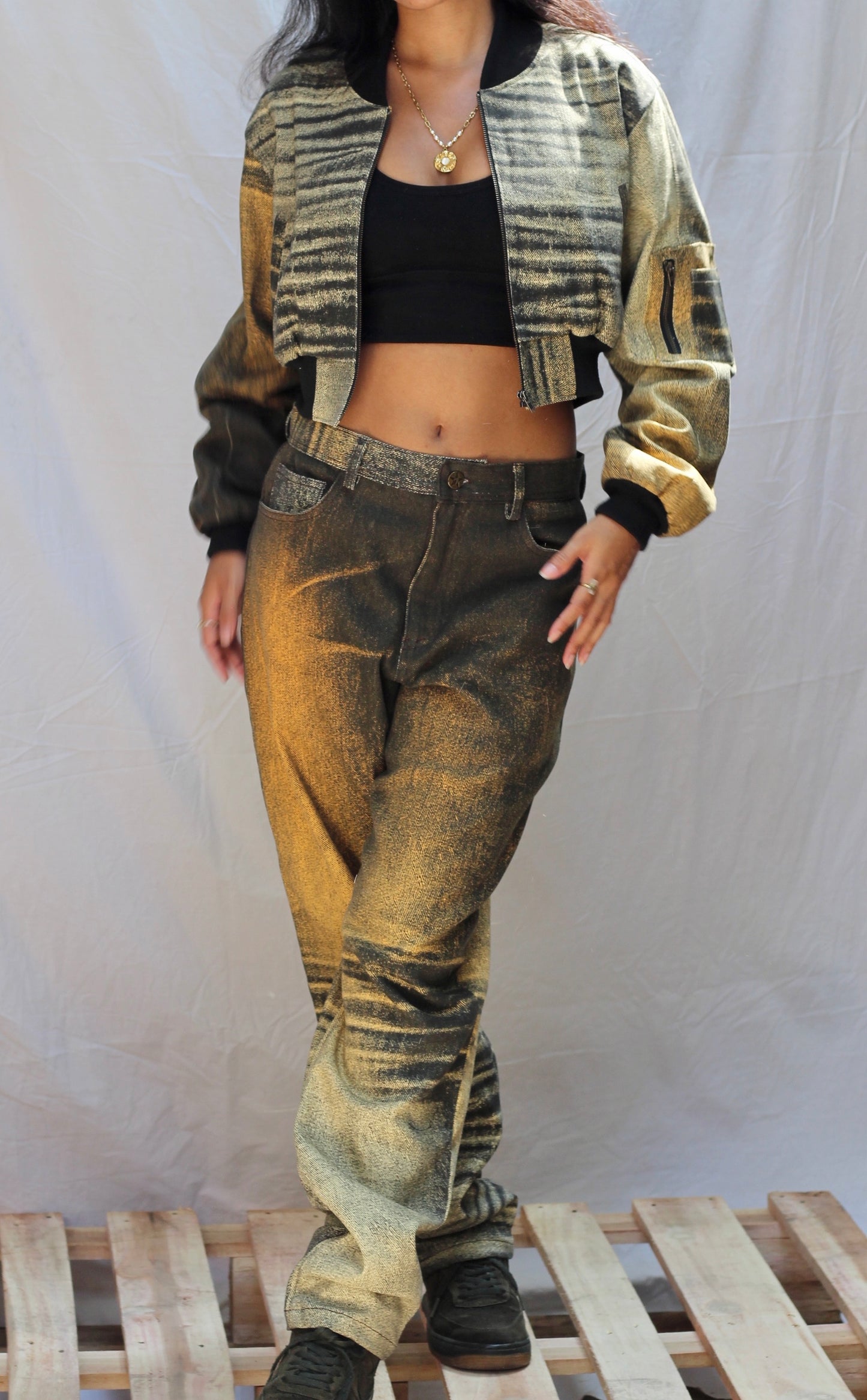 'ROLL THE DICE' CROPPED BOMBER JACKET